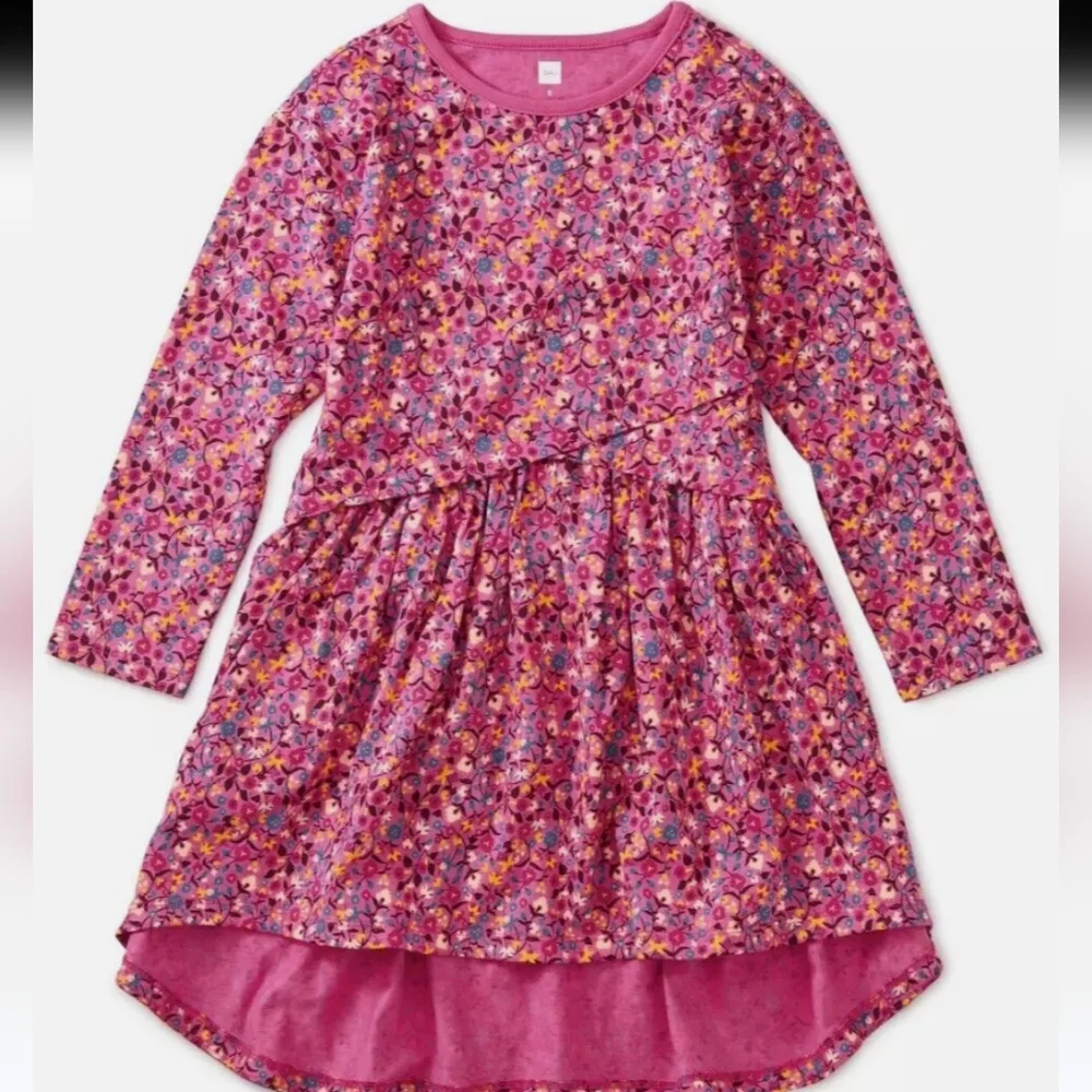 Tea Collection Kids Floral Hi-Low Cotton Pink Dress Size 12